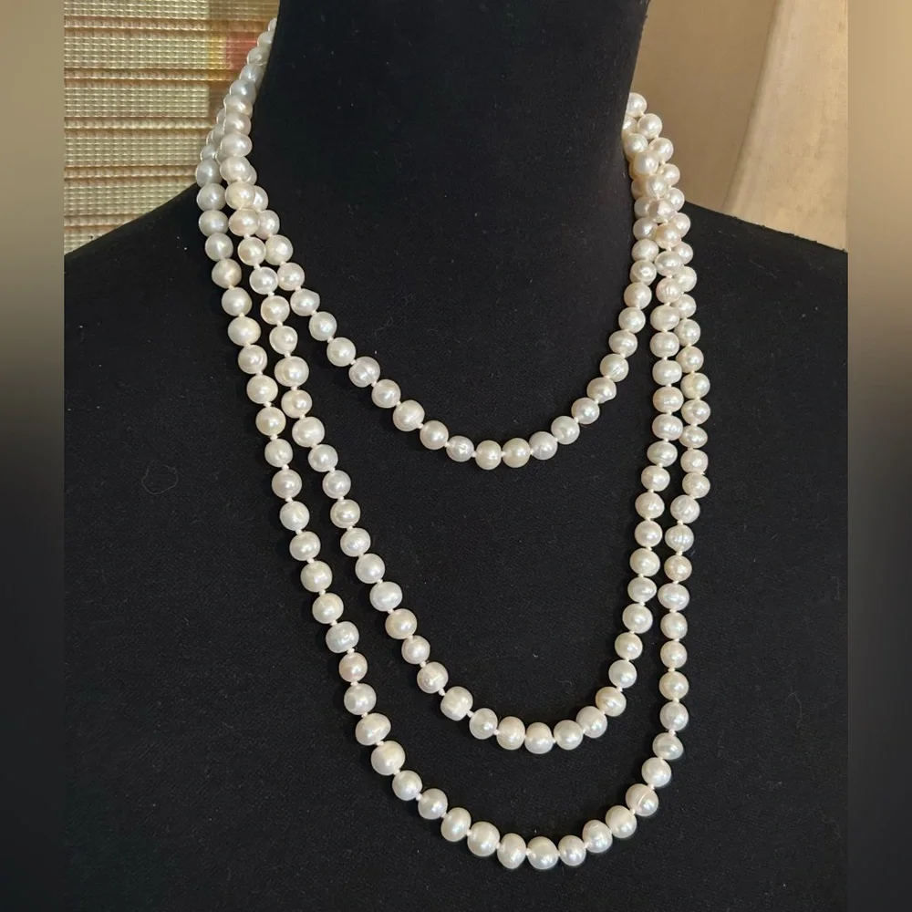 Lustrous White Faux Pearl Necklace - Single Strand to Double or Triple